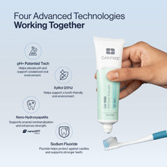 CariFree gel en cepillo demostrando aplicación, uso diario y eficacia