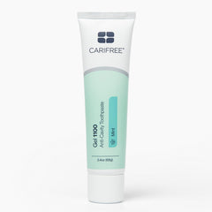 CariFree tubo frontal mostrando gel y nombre, protección anticaries visible
