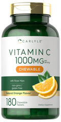 Carlyle envase frontal de Vitamin C masticables, presentación clara y práctica
