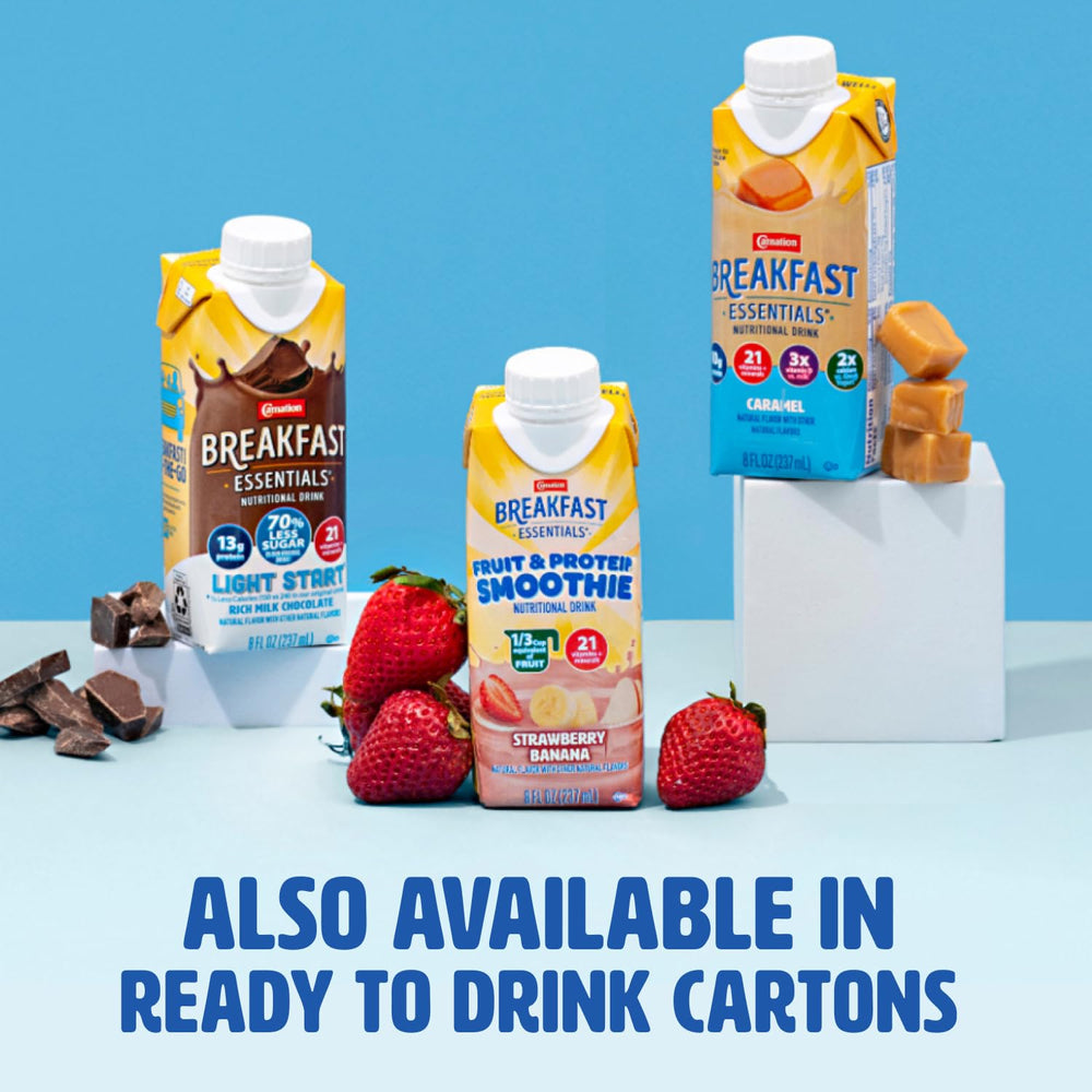 Carnation Breakfast Essentials on a breakfast table conveying easy morning nutrition