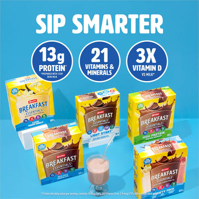 Carnation Breakfast Essentials mixed drink in a glass offering convenient nutrition