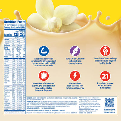 Carnation Breakfast Essentials being poured into milk for quick breakfast protein
