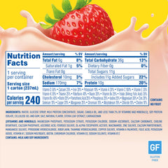 Carnation Breakfast Essentials textura del líquido cerca, resaltando consistencia cremosa y sabor fresa