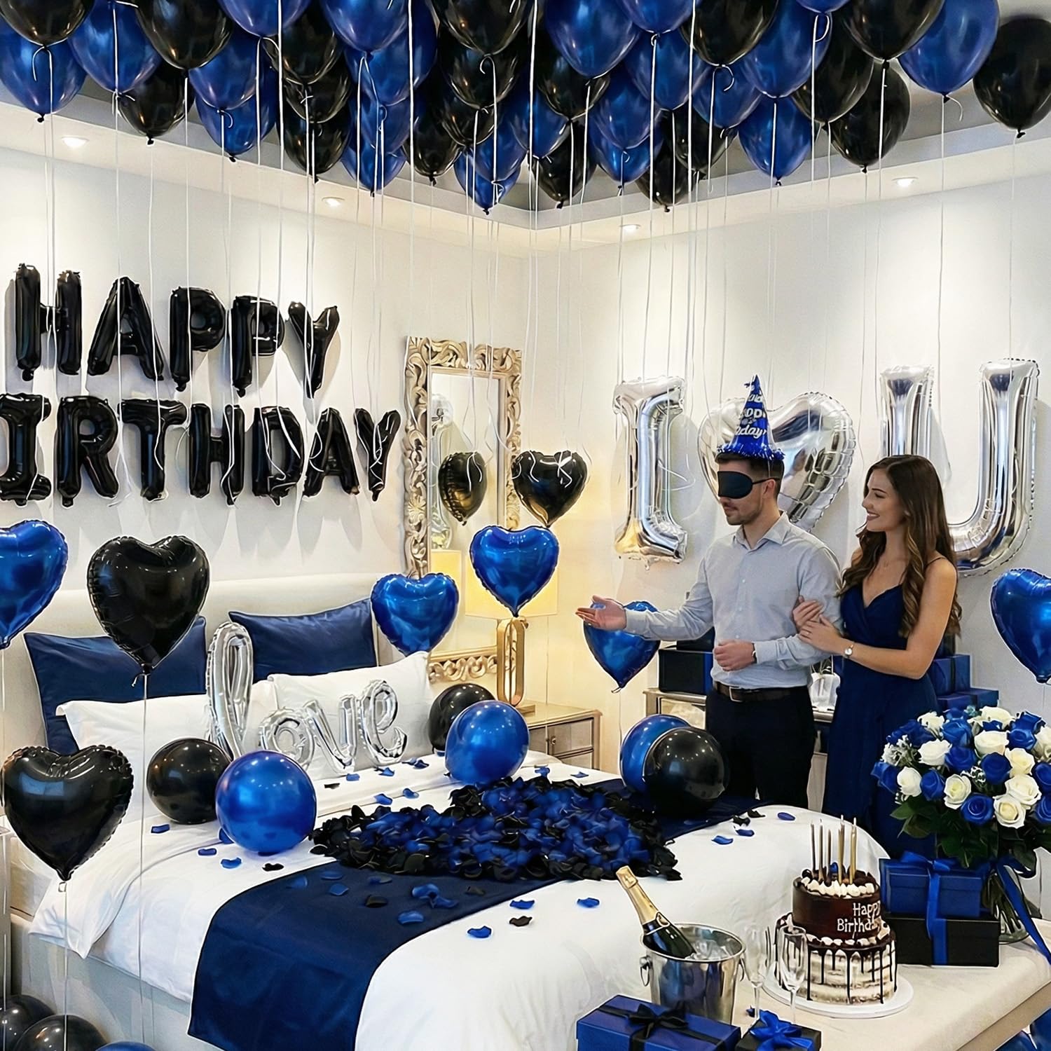 Carnira textura de globos de látex azul y negro, durable y fácil de inflar