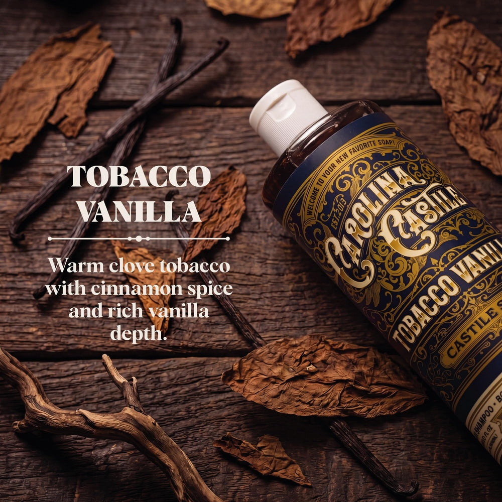 Uso en ducha de Carolina Castile Tobacco Vanilla para limpieza suave diaria