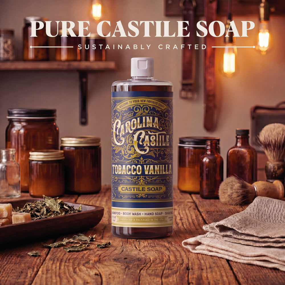 Etiqueta de ingredientes Carolina Castile destacando aceite de oliva orgánico