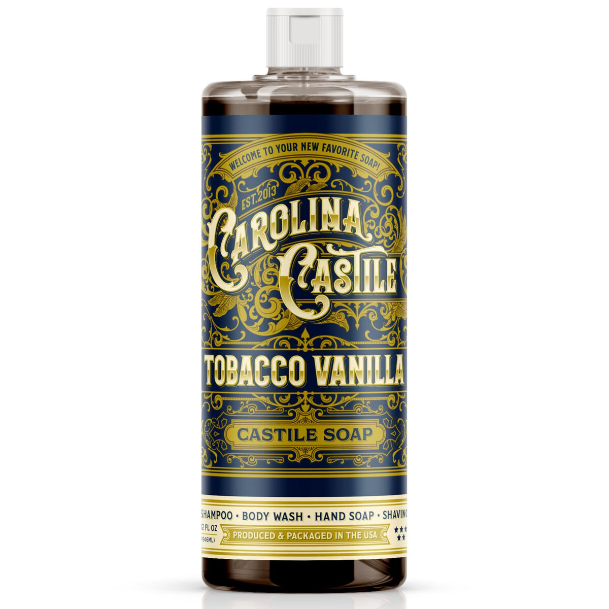 Botella Carolina Castile Tobacco Vanilla 946 ml vista frontal, limpieza nutritiva