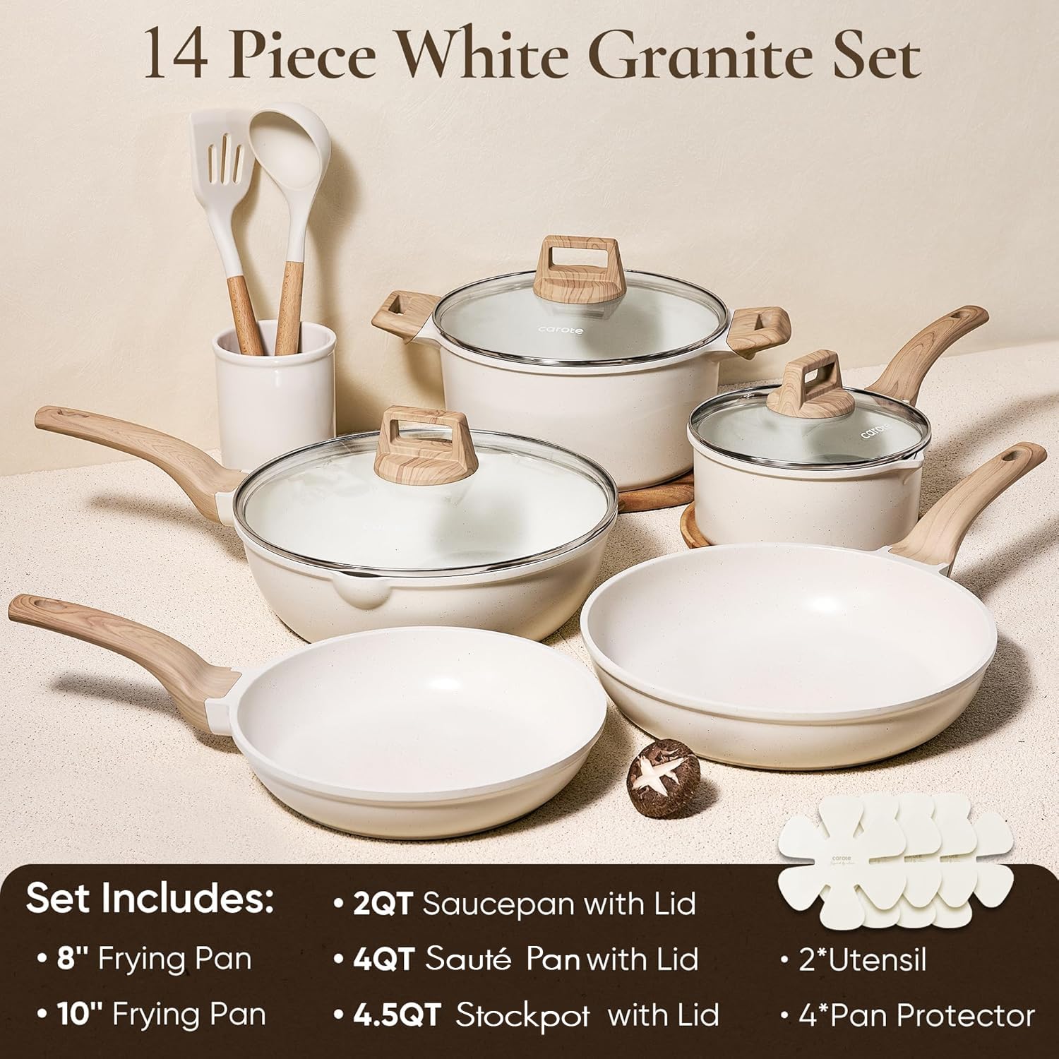 CAROTE 10-inch frying pan top view highlighting nonstick surface for easy cooking