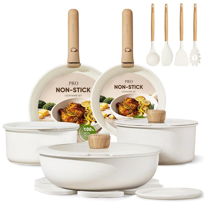CAROTE front view of full 19‑piece set showing contents and benefits