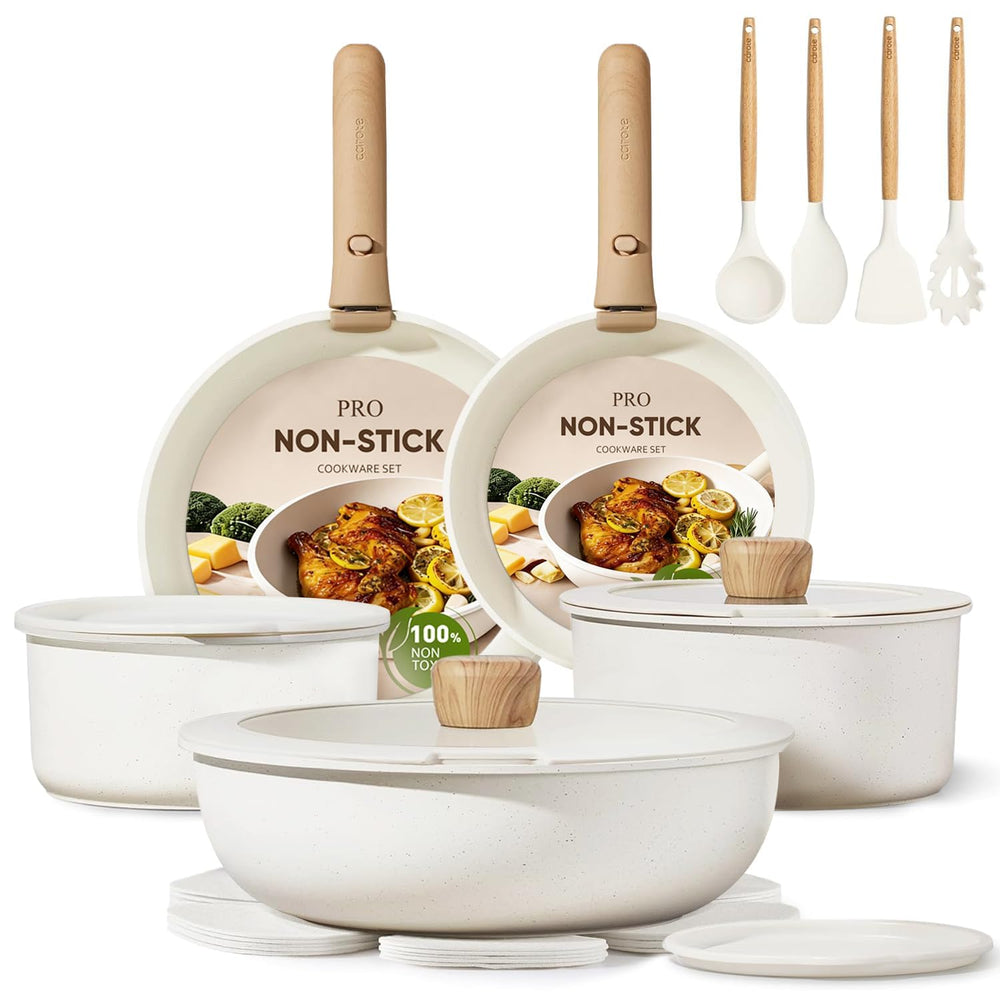 CAROTE front view of full 19‑piece set showing contents and benefits