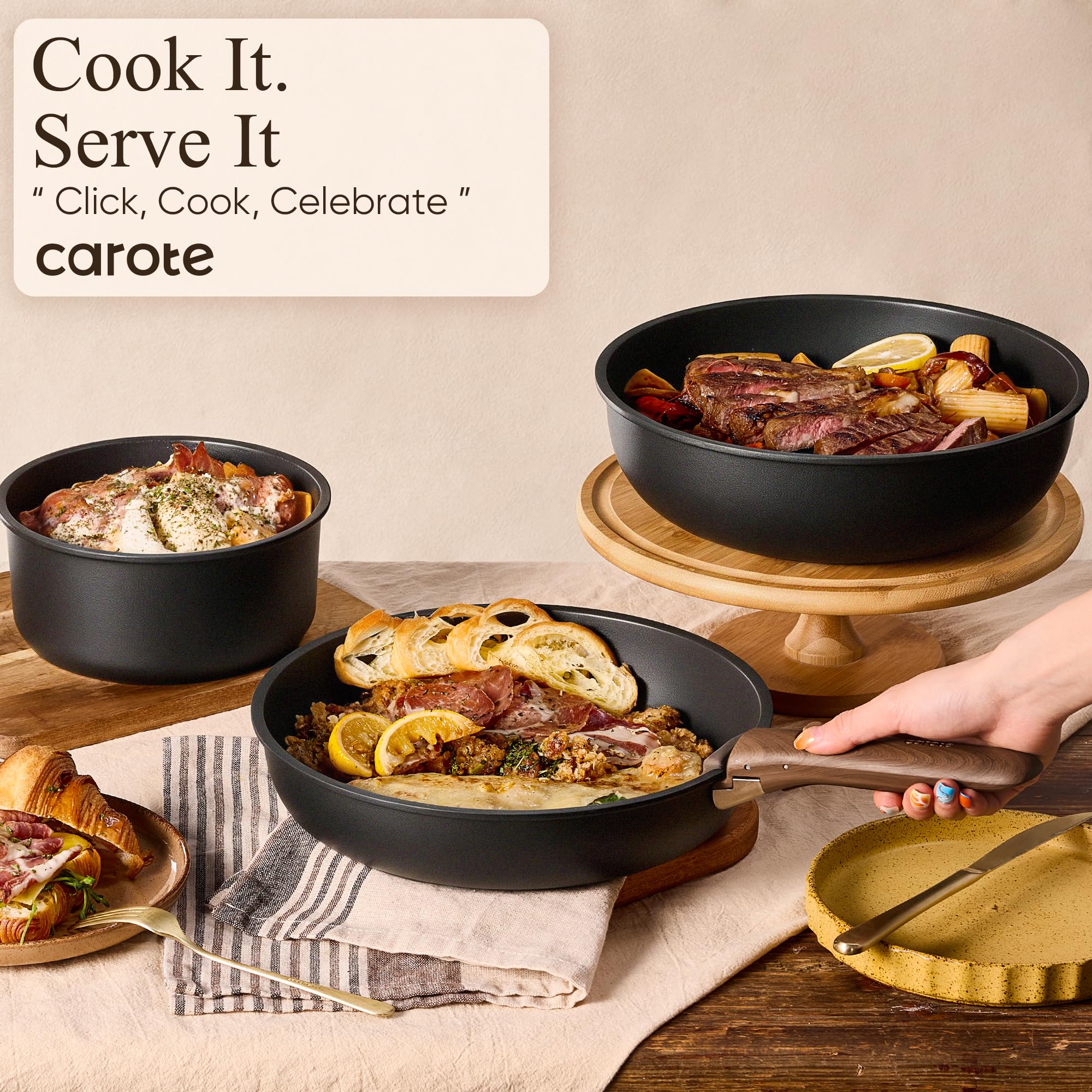 CAROTE pan inside oven without handle showing oven-safe functionality