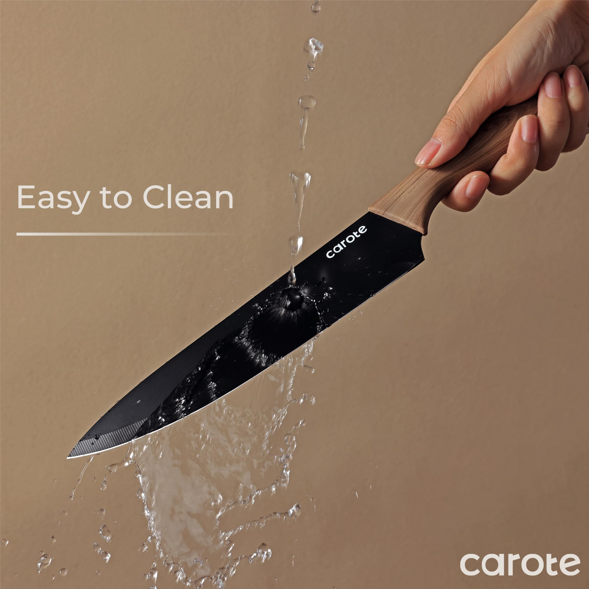 CAROTE chef knife slicing vegetables to show precise cutting performance