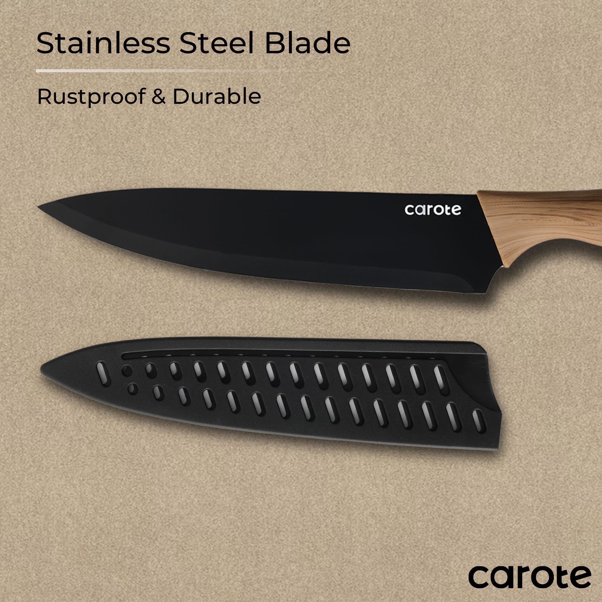 CAROTE knives with blade guards for safe storage and protected edges