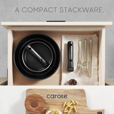CAROTE pan on a table with food showing stovetop-to-table serving benefit