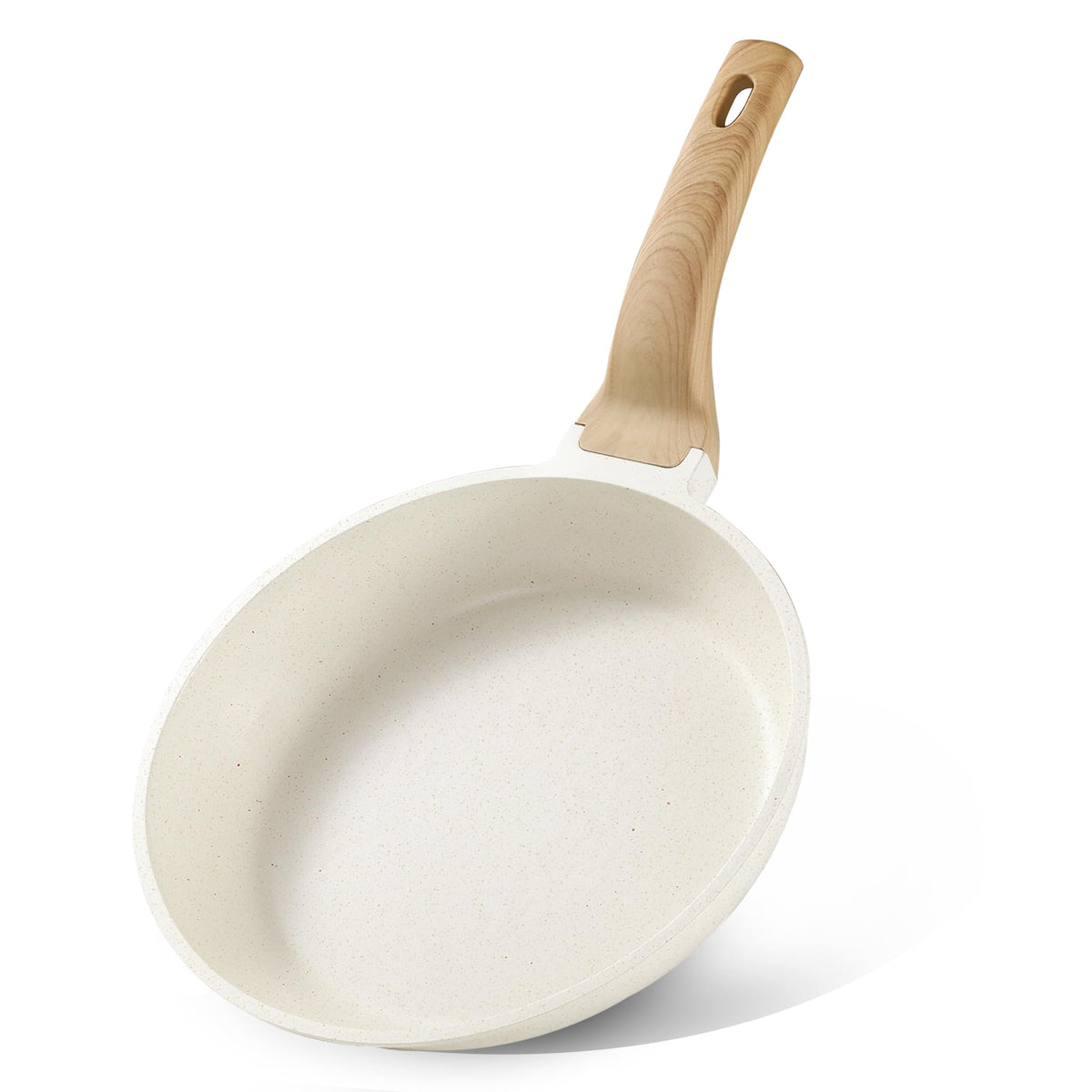 CAROTE frontal de la sartén crema mostrando diseño elegante y práctico