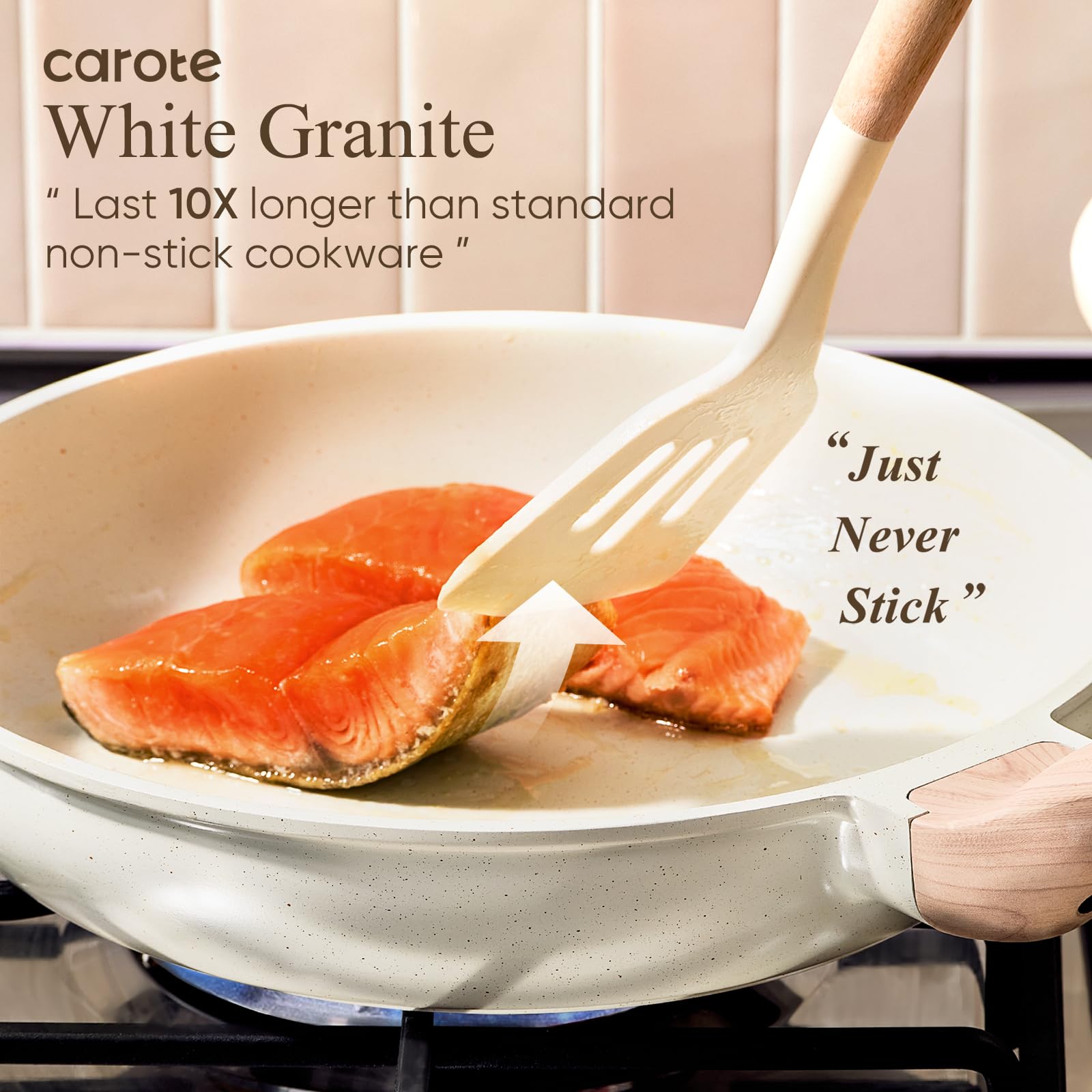 CAROTE 2-qt saucepan with lid close-up showing sturdy handle and spill control