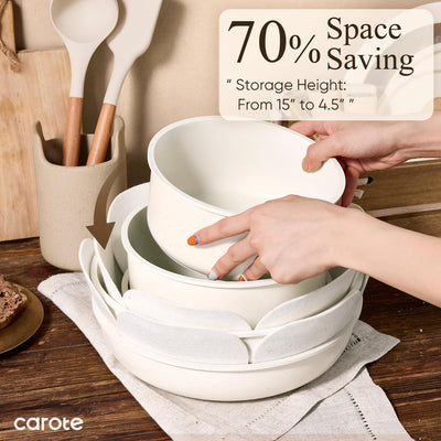 CAROTE silicone lids on pots in fridge for safe food storage