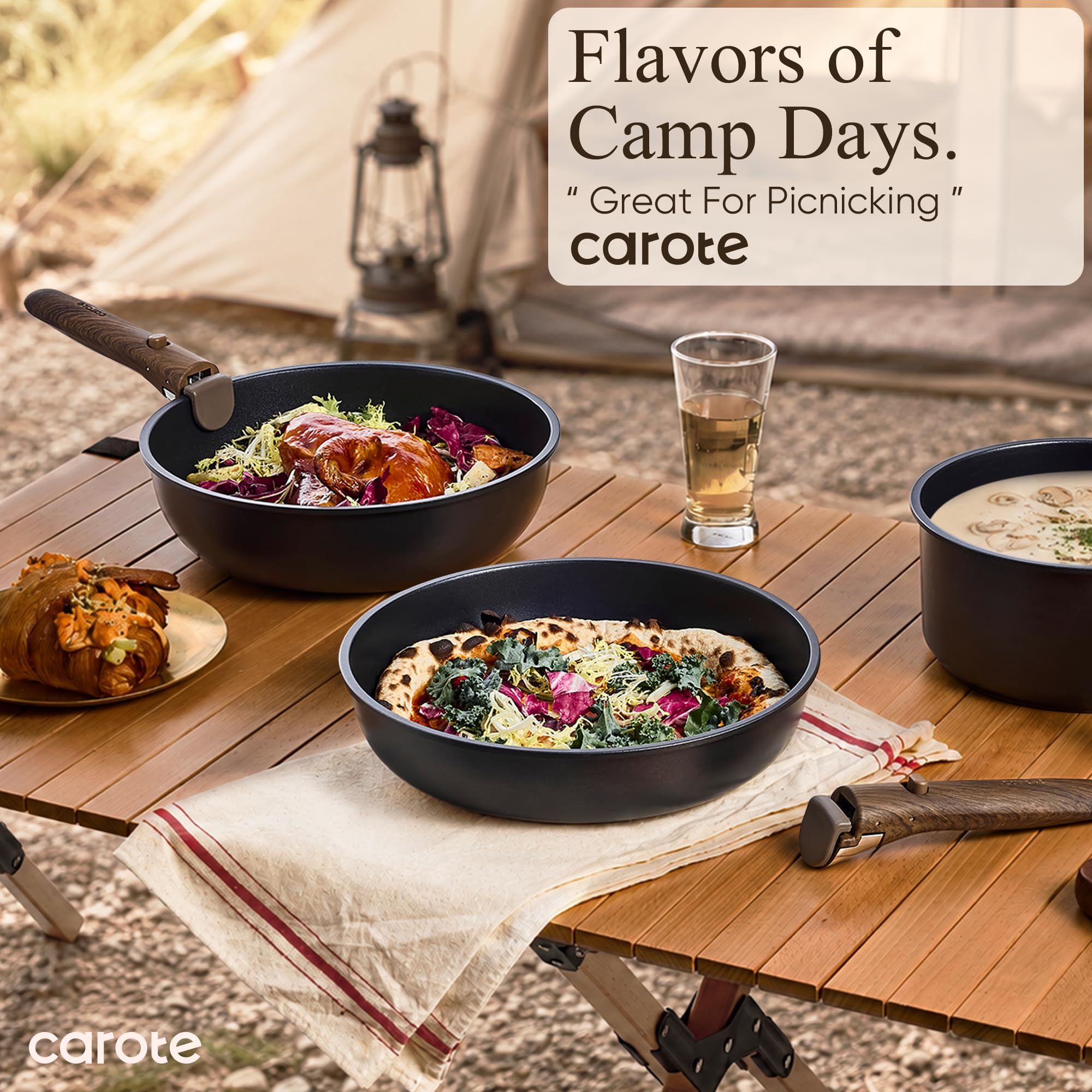 CAROTE plated meal on table using cookware for serving and presentation