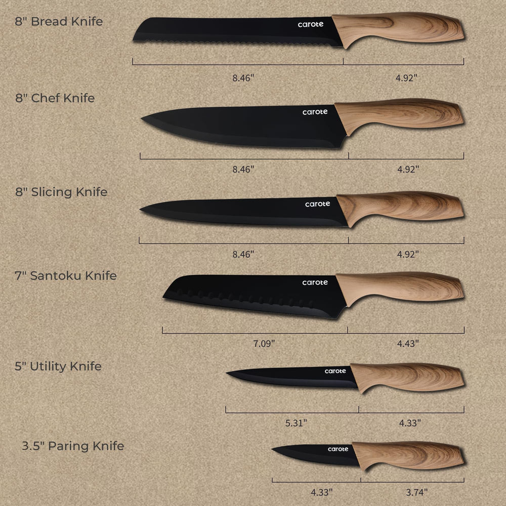 Close-up of CAROTE wood-grain handle highlighting comfortable, anti-slip grip