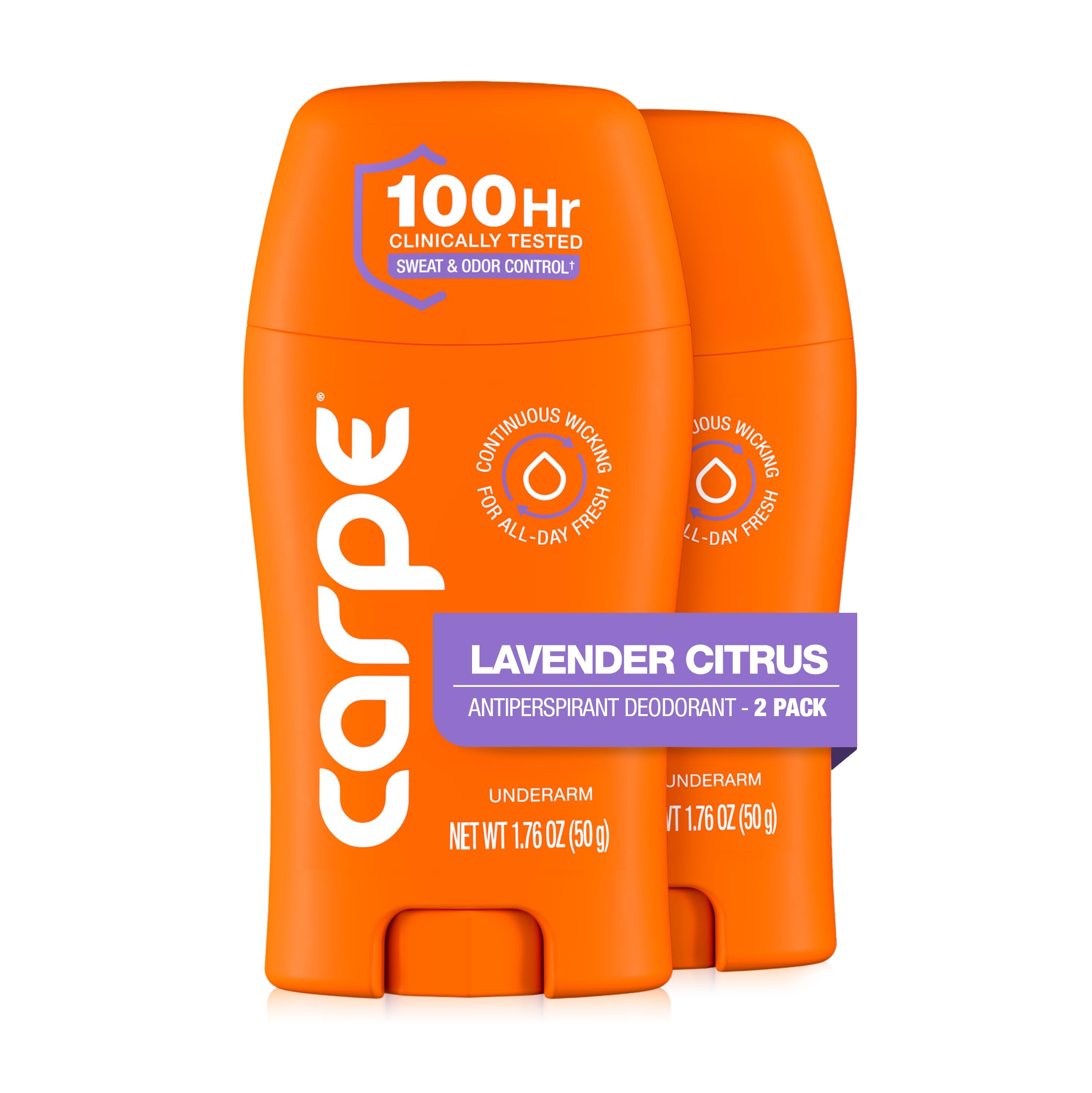 Carpe front packaging showing Lavender Citrus scent and two-pack benefit