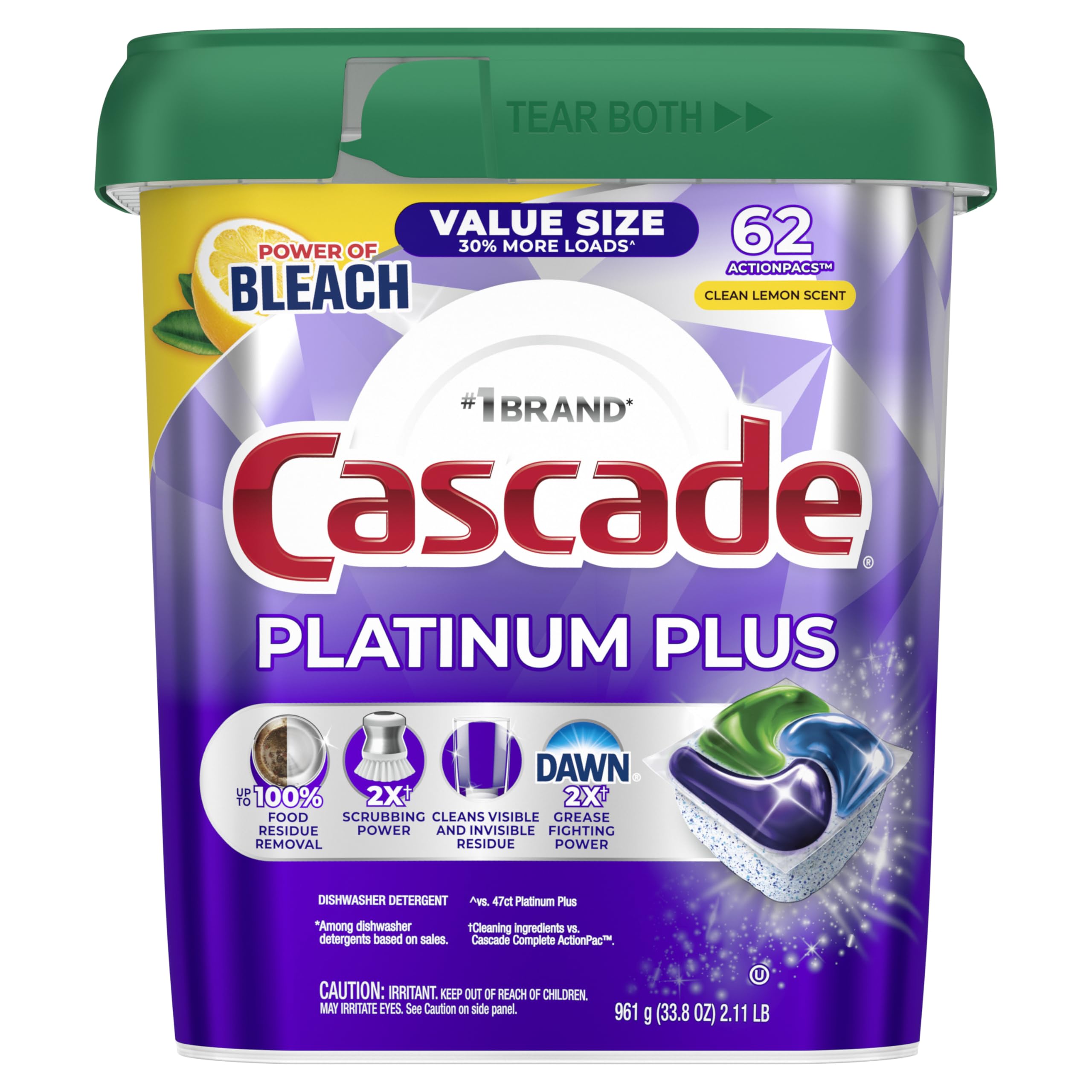Cascade envase frontal de 62 ActionPacs limón mostrando el pack y beneficios