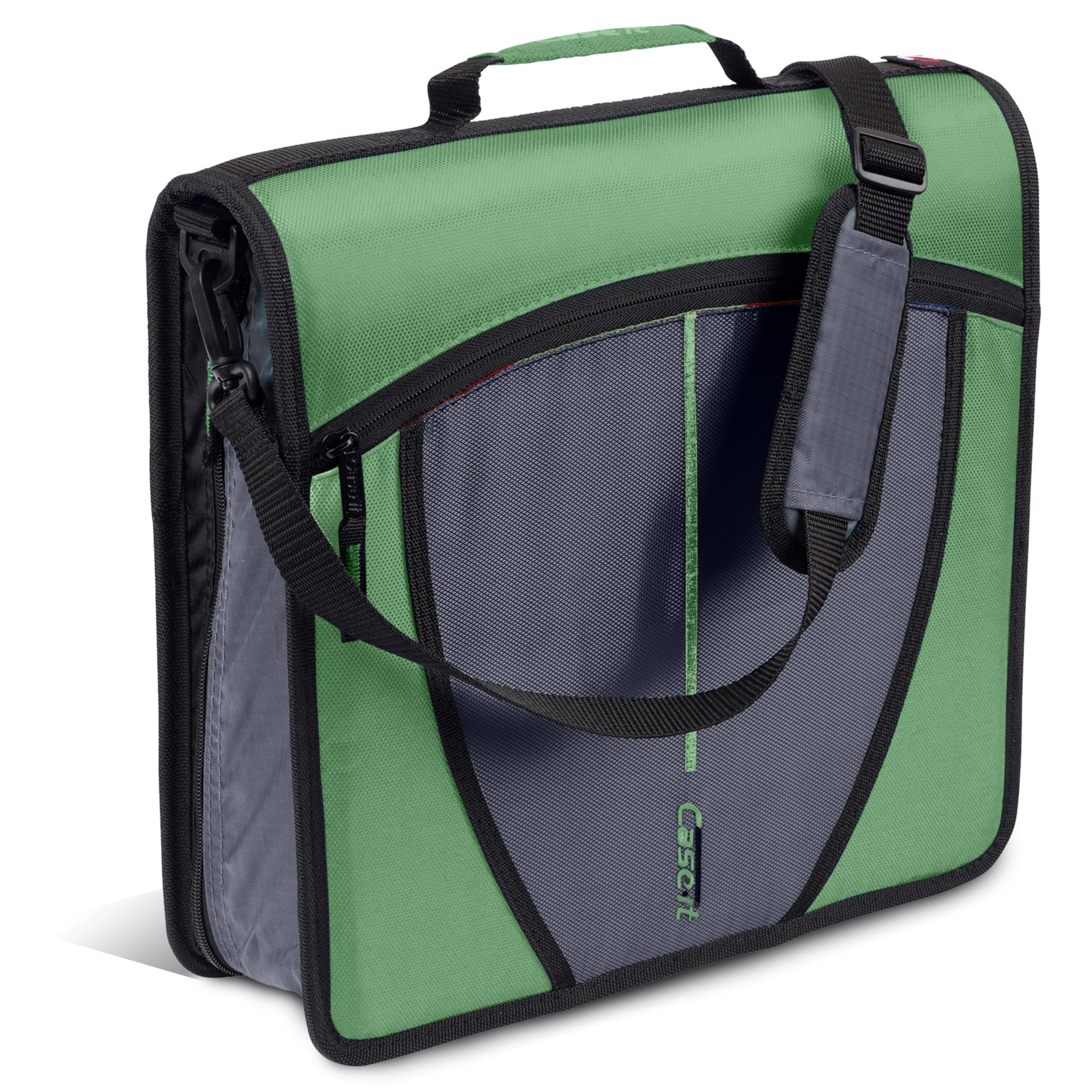 Case-it vista frontal con cremallera mostrando organización y seguridad.