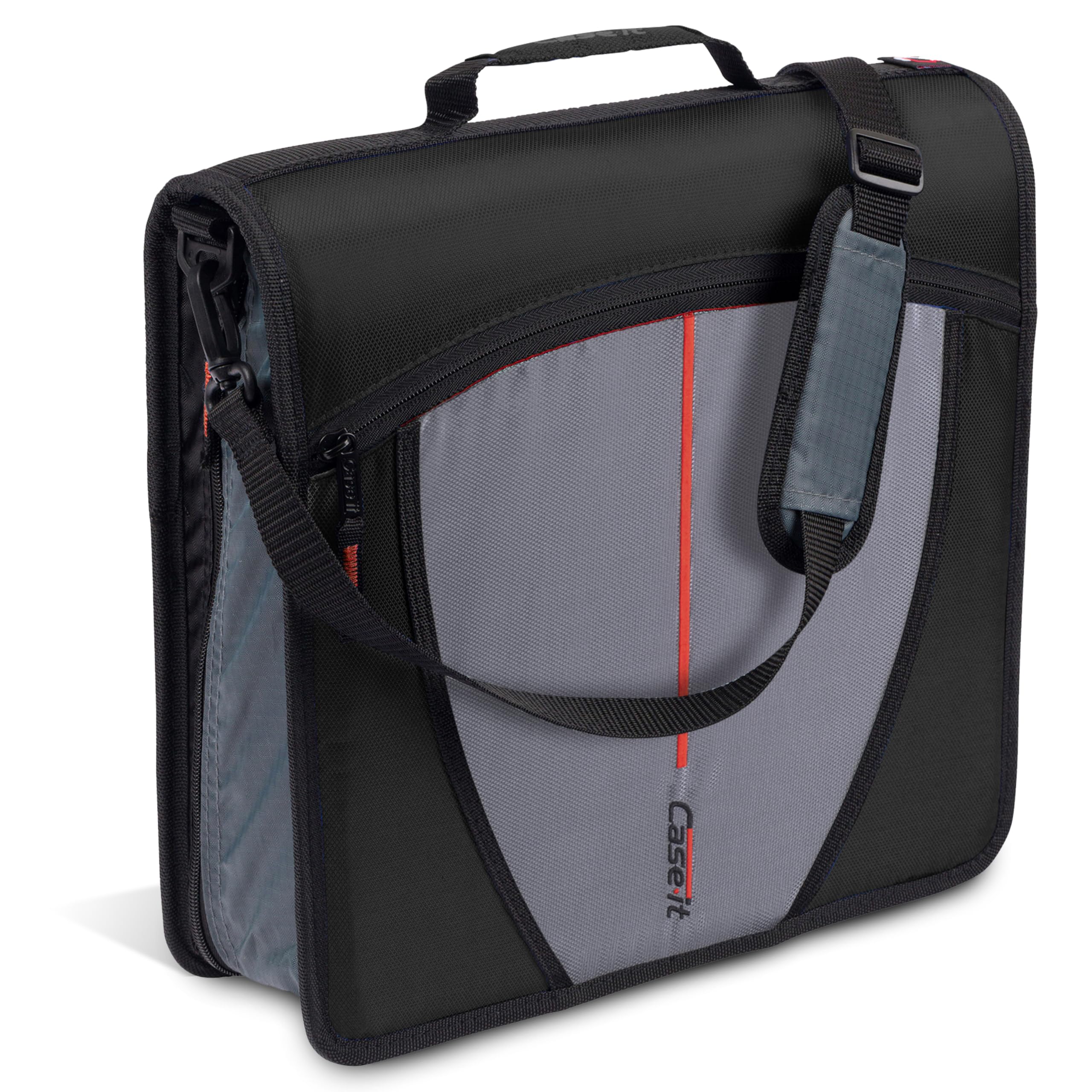 Case-it vista frontal de la carpeta con cremallera, organizada y compacta