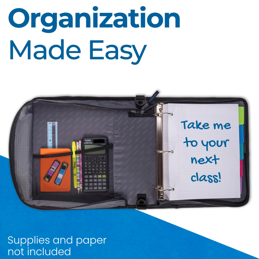 Interior Case-it con aros y compartimentos para accesorios organizados