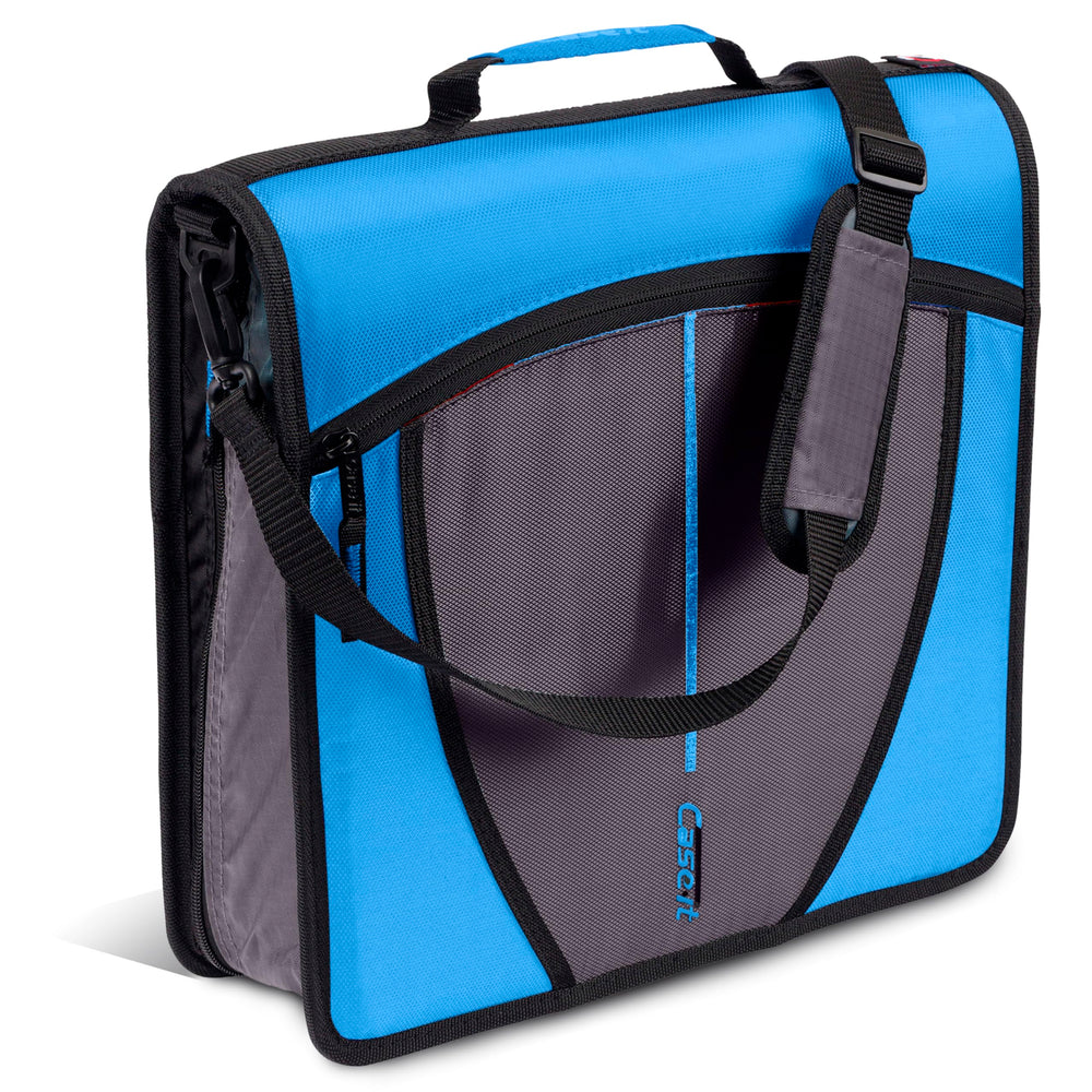Case-it portada Denim Blue mostrando cremallera y anillas, protección segura