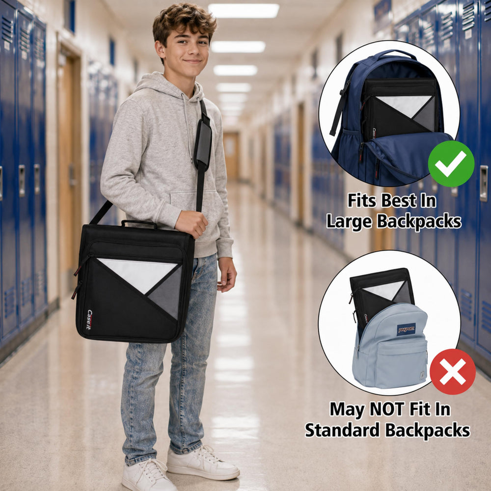 Case-it vista interna con bolsillos y cremalleras para organizar útiles y cables