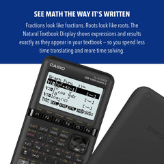 Casio fx-9750GIII screen showing MicroPython code enabling student projects