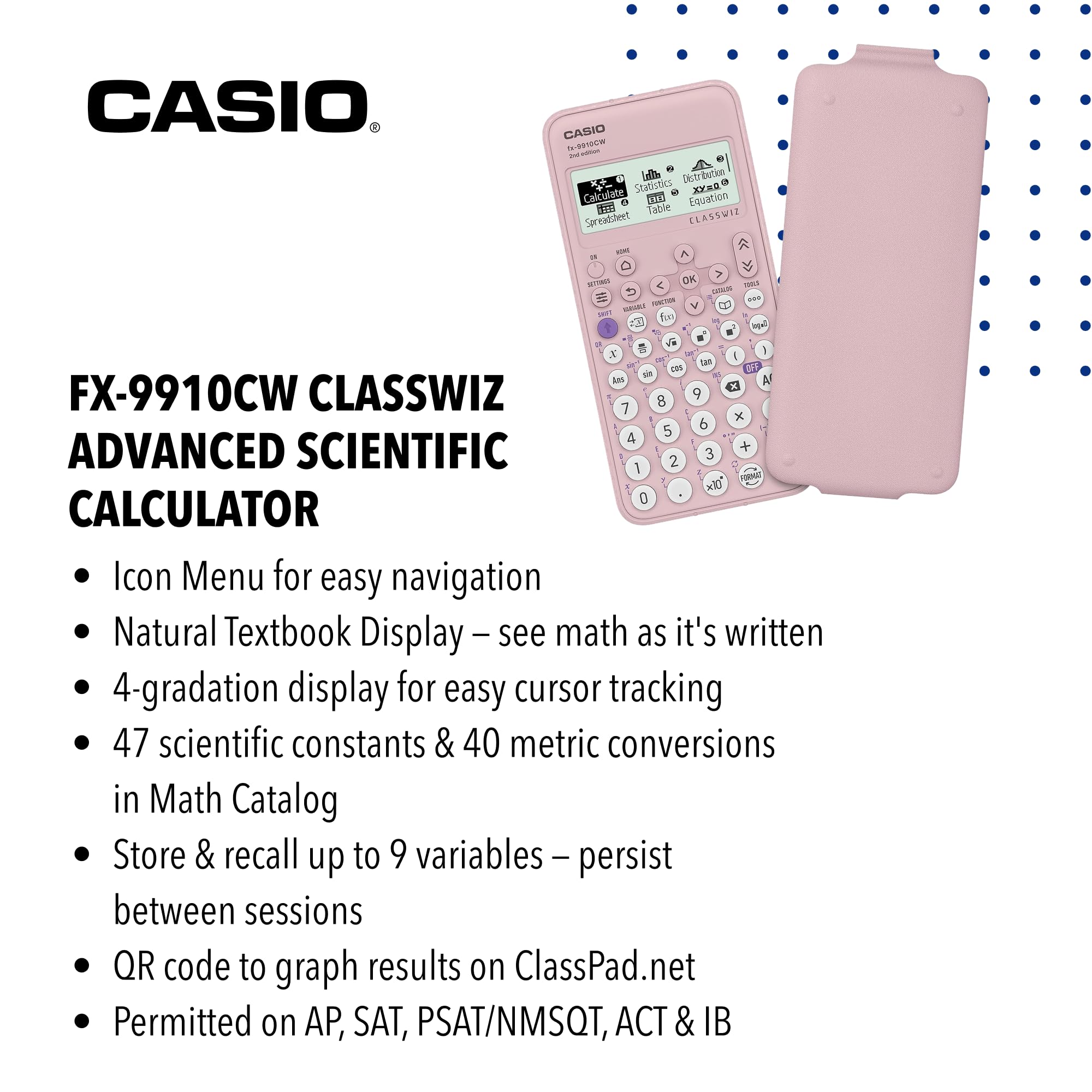 Casio detalle de pantalla ClassWiz, facilita lectura de ecuaciones
