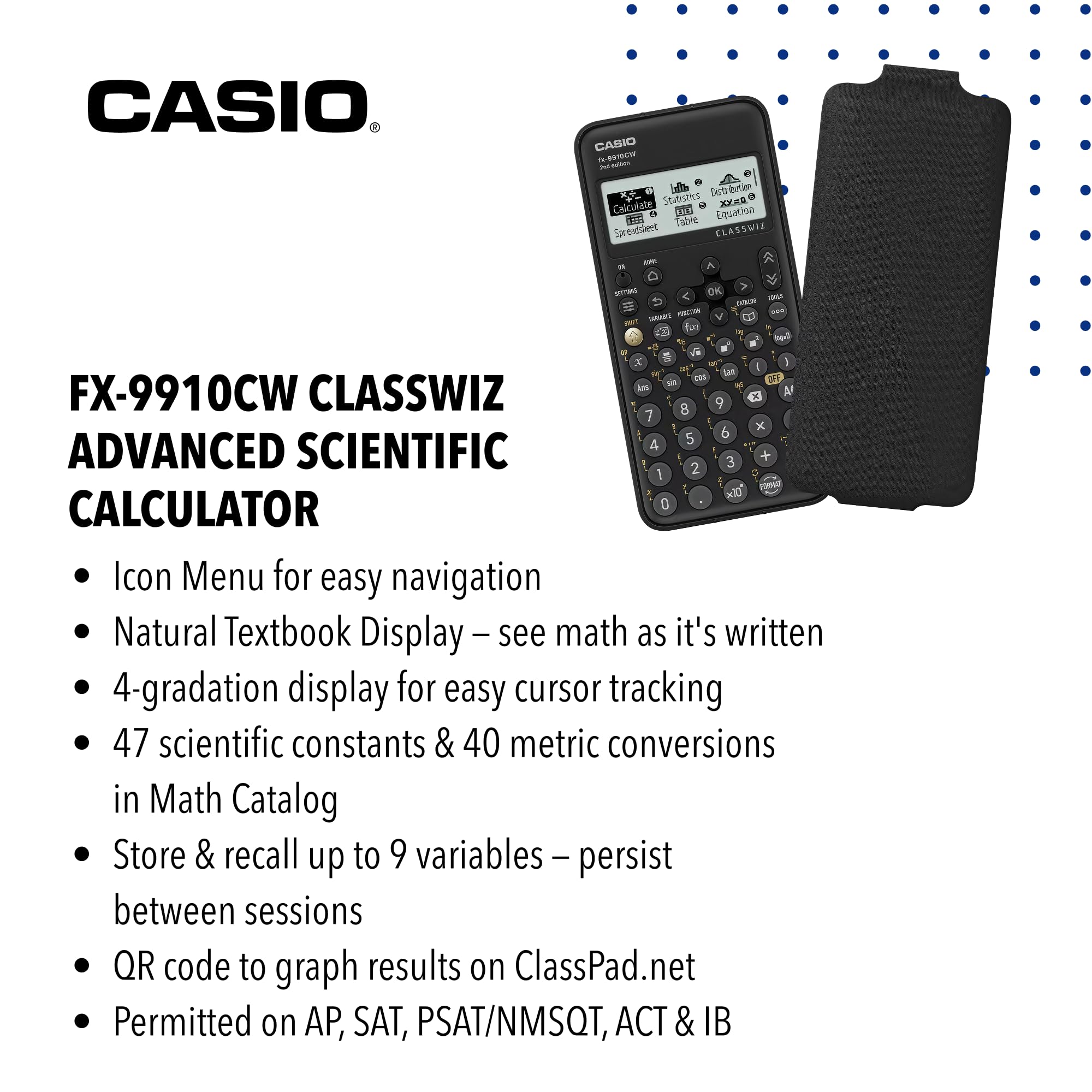 Casio FX-9910CW pantalla ClassWiz mostrando fórmula legible