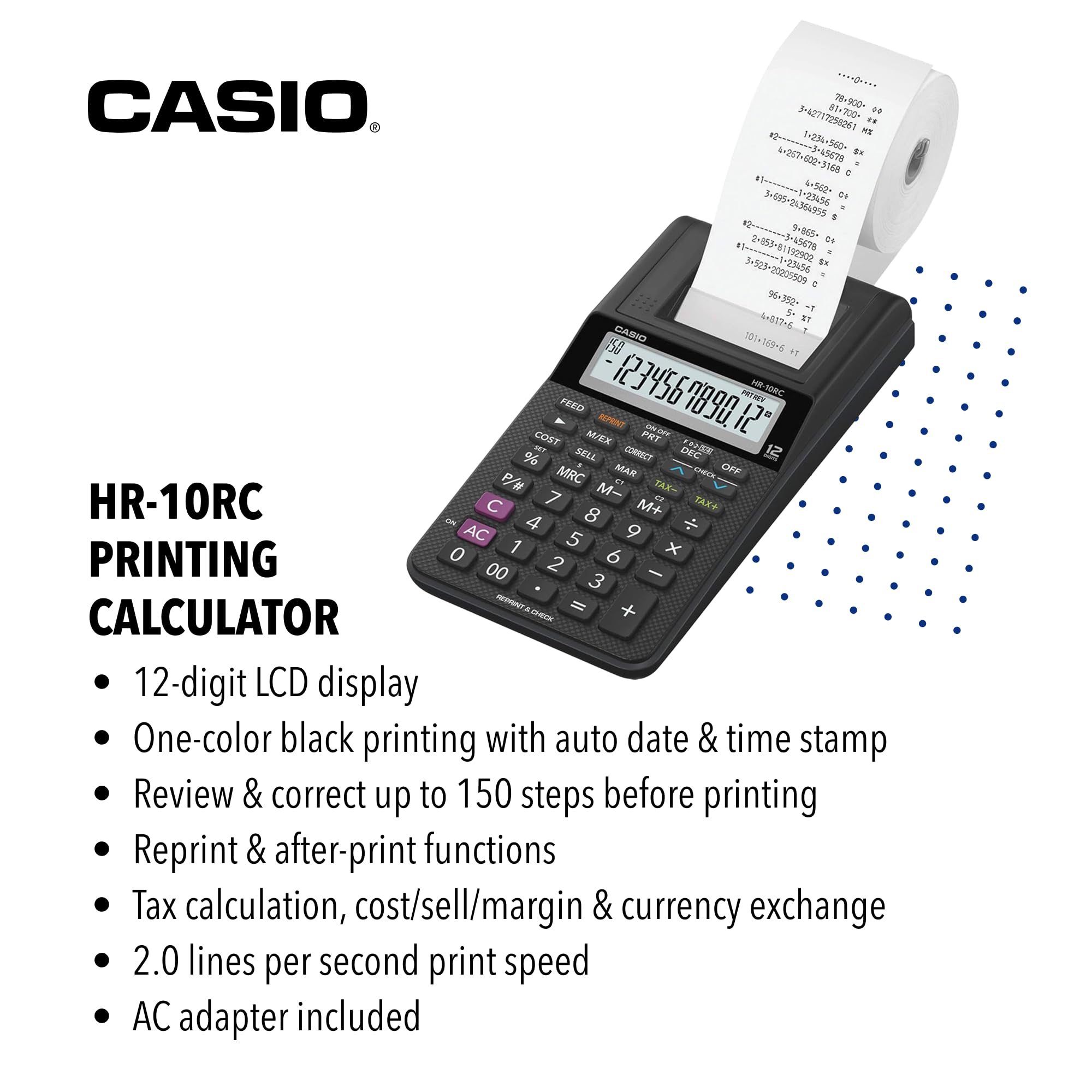 Casio HR-10RC detalle de teclas gomadas para entrada rápida