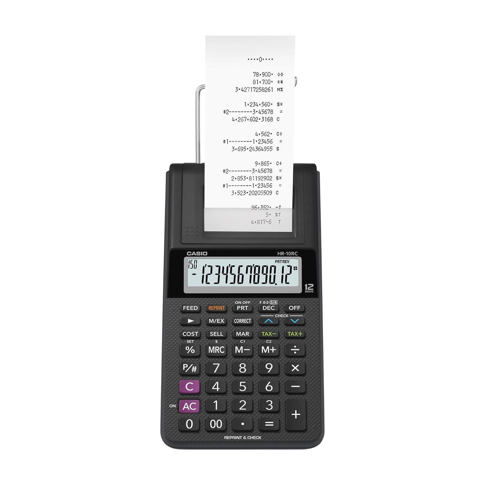 Casio HR-10RC frontal mostrando diseño compacto y práctico