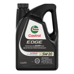 Castrol EDGE botella frente 5W-20 5 quarts mostrando diseño y tamaño