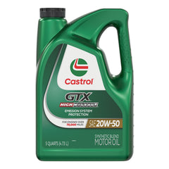Castrol botella frontal 5 qt mostrando la protección para motores altos kilometrajes