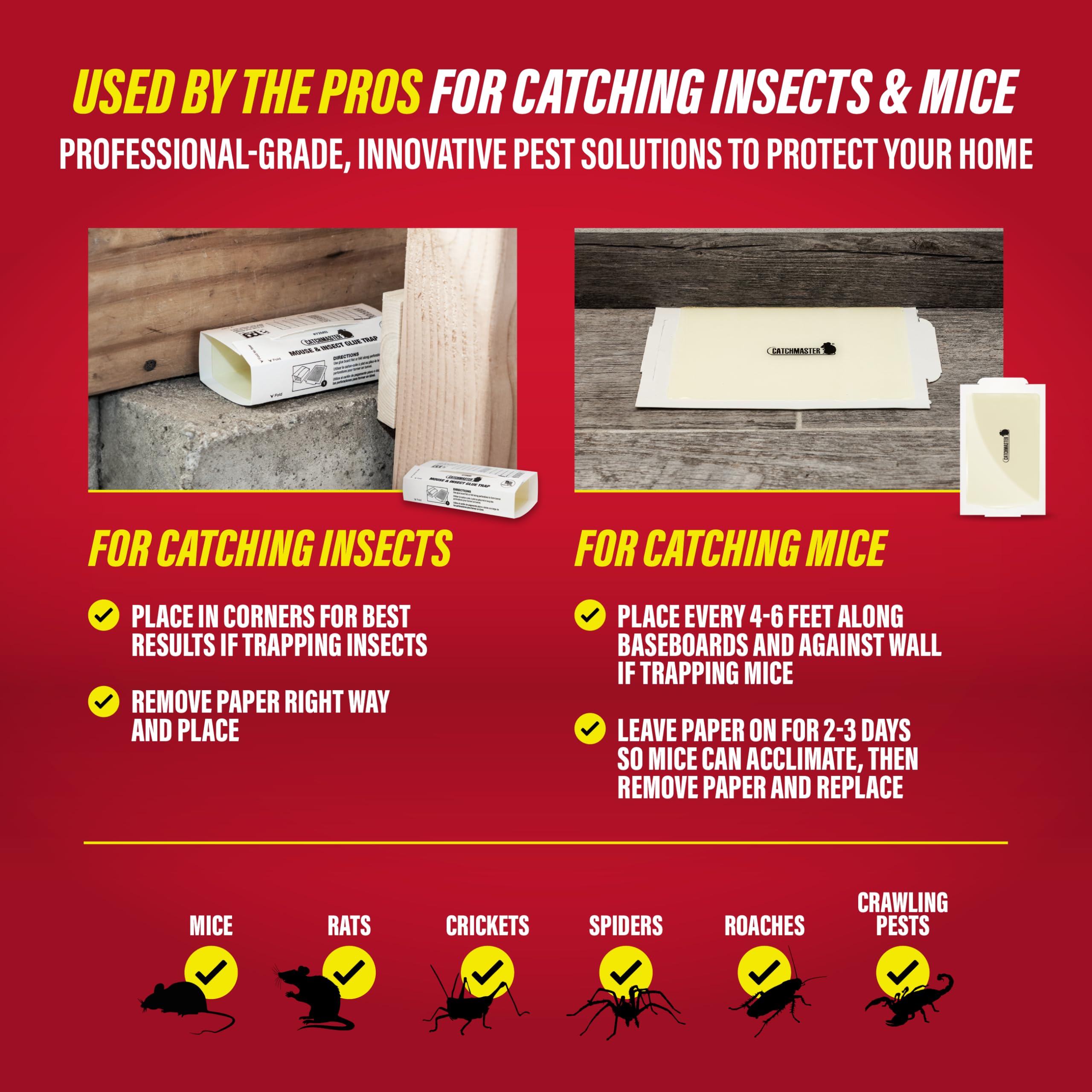 Catchmaster placa en mano muestra tamaño y facilidad de colocación