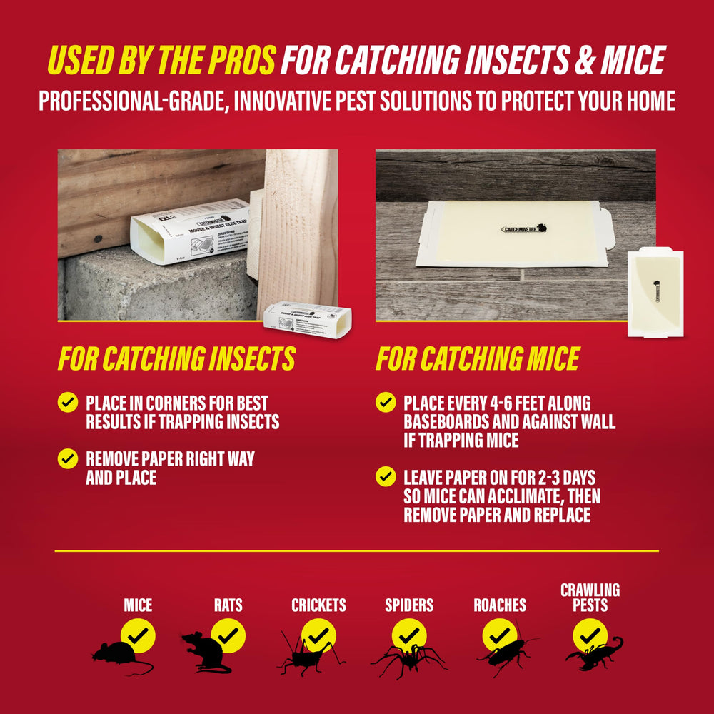 Catchmaster placa en mano muestra tamaño y facilidad de colocación