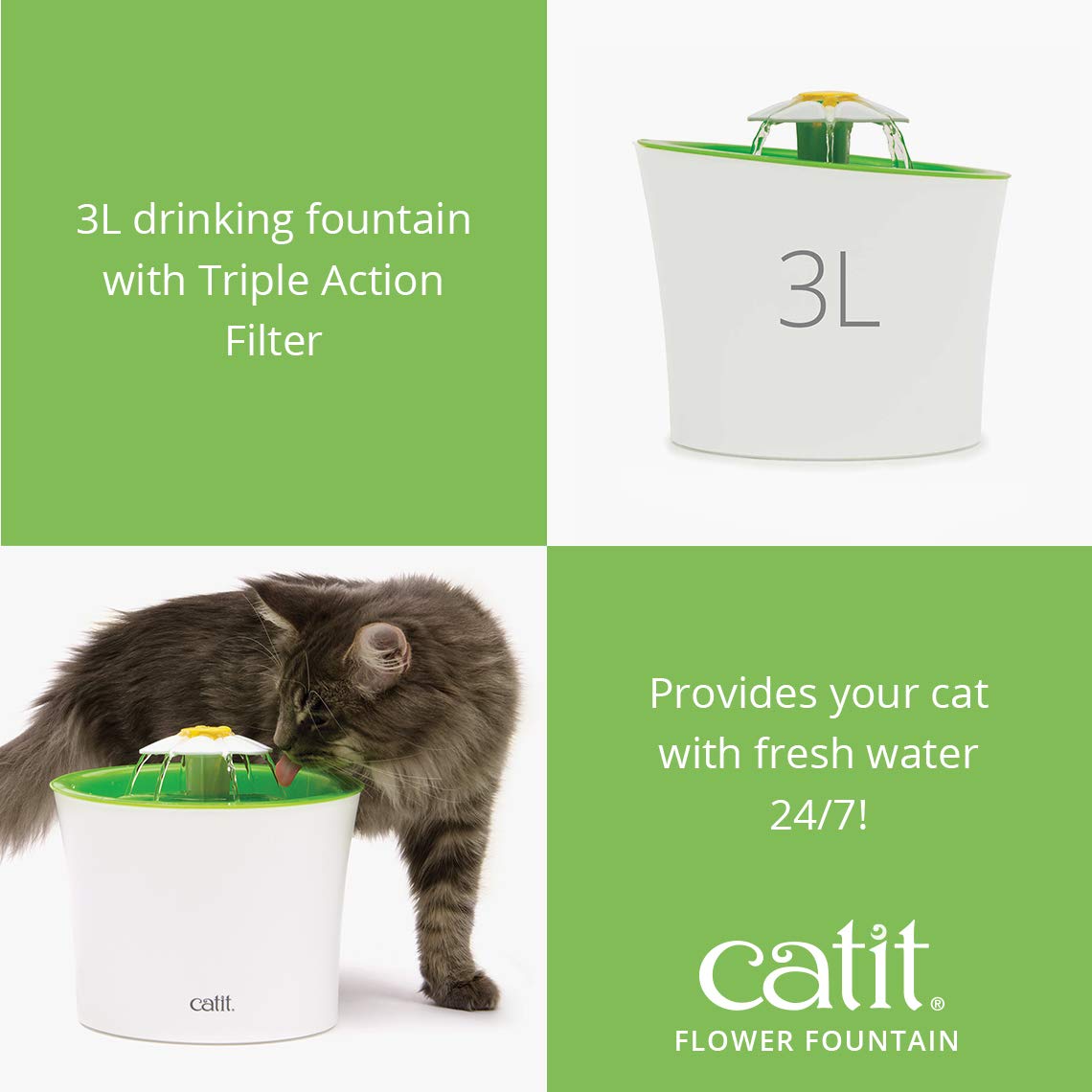 Catit Flower Fountain detalle de la flor que crea chorros tipo grifo para atraer