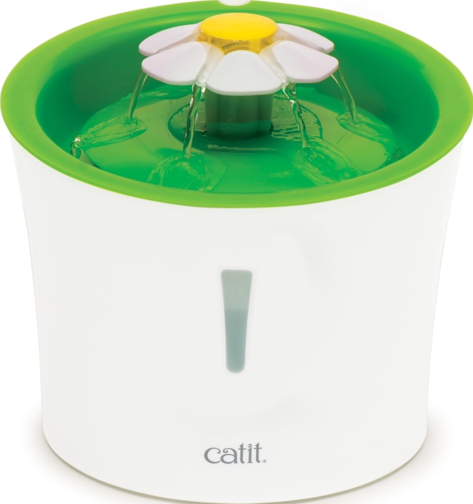 Catit Flower Fountain vista frontal mostrando diseño elegante y beneficio refrescante