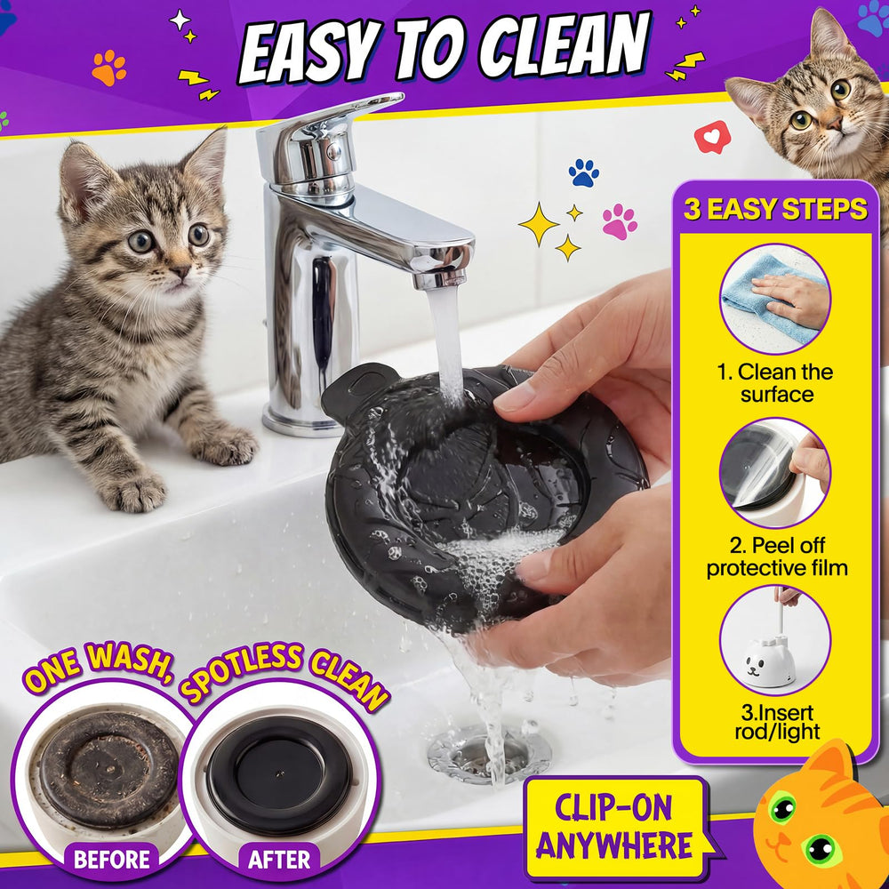 Catpick joy comparación de tamaño junto a un gato para referencia visual