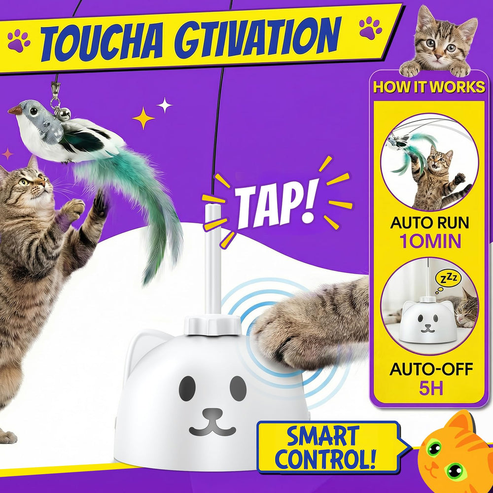 Catpick joy juguete en acción con un gato saltando y ejercitándose