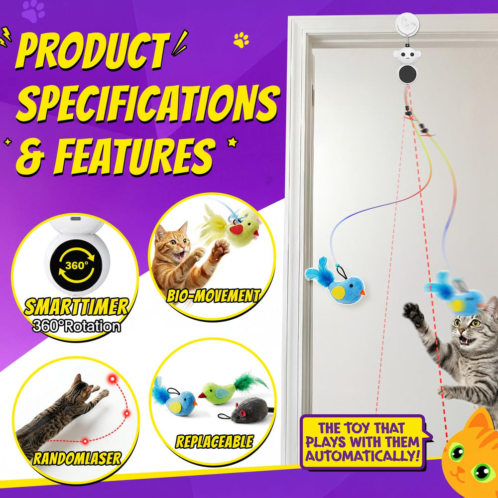 Catpick joy colgado en el dintel con gato saltando y ejercicio activo