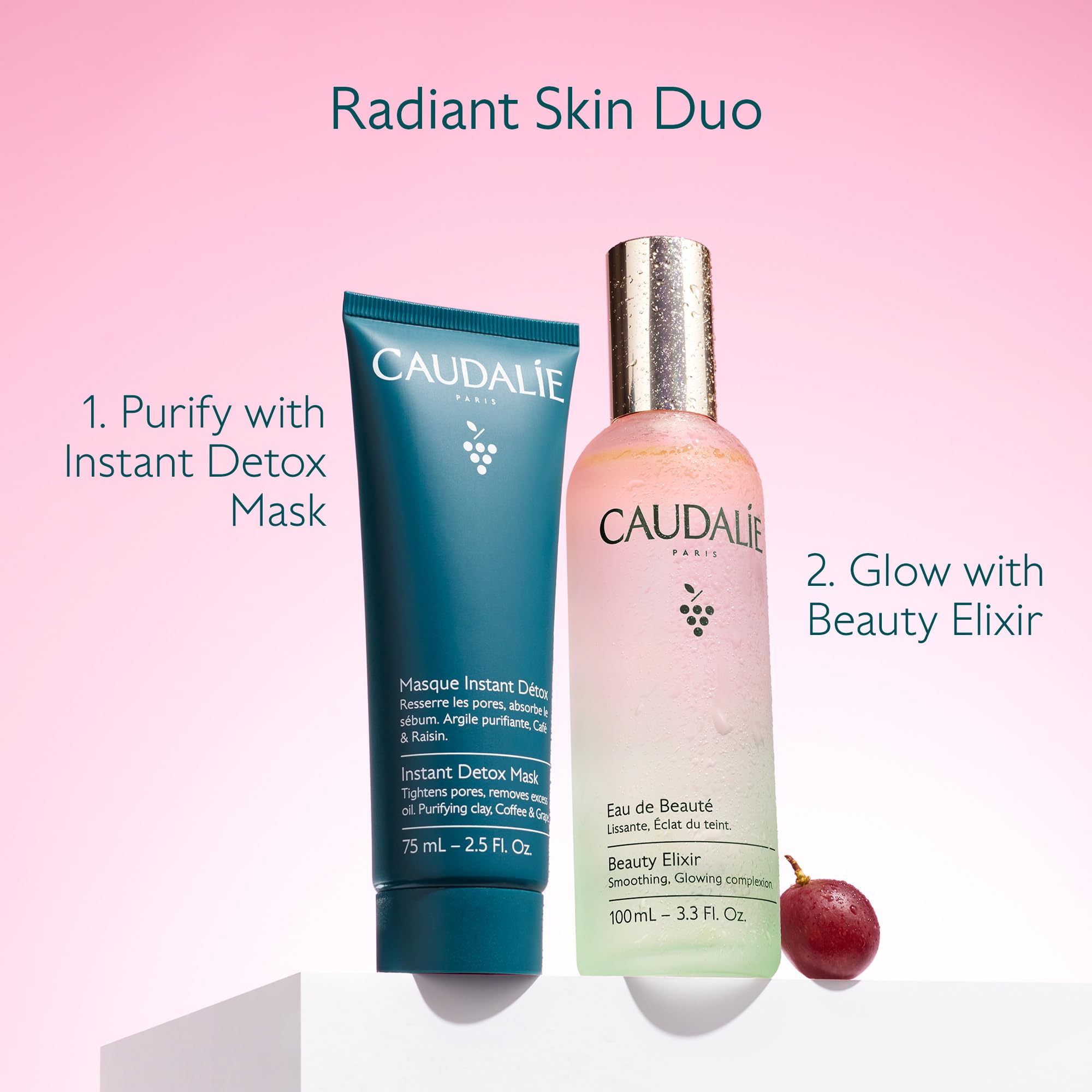 Caudalie enfoque en menta y rosa que resalta aroma revitalizante