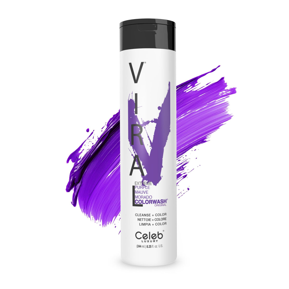 Celeb Luxury front bottle showing purple color and benefit of vibrant maintenance