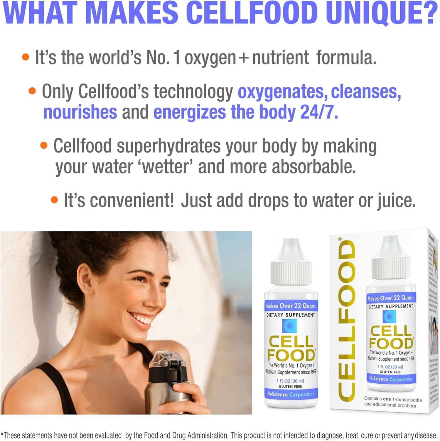 Cellfood mezcla en vaso demostrando facilidad de disolución y consumo rápido