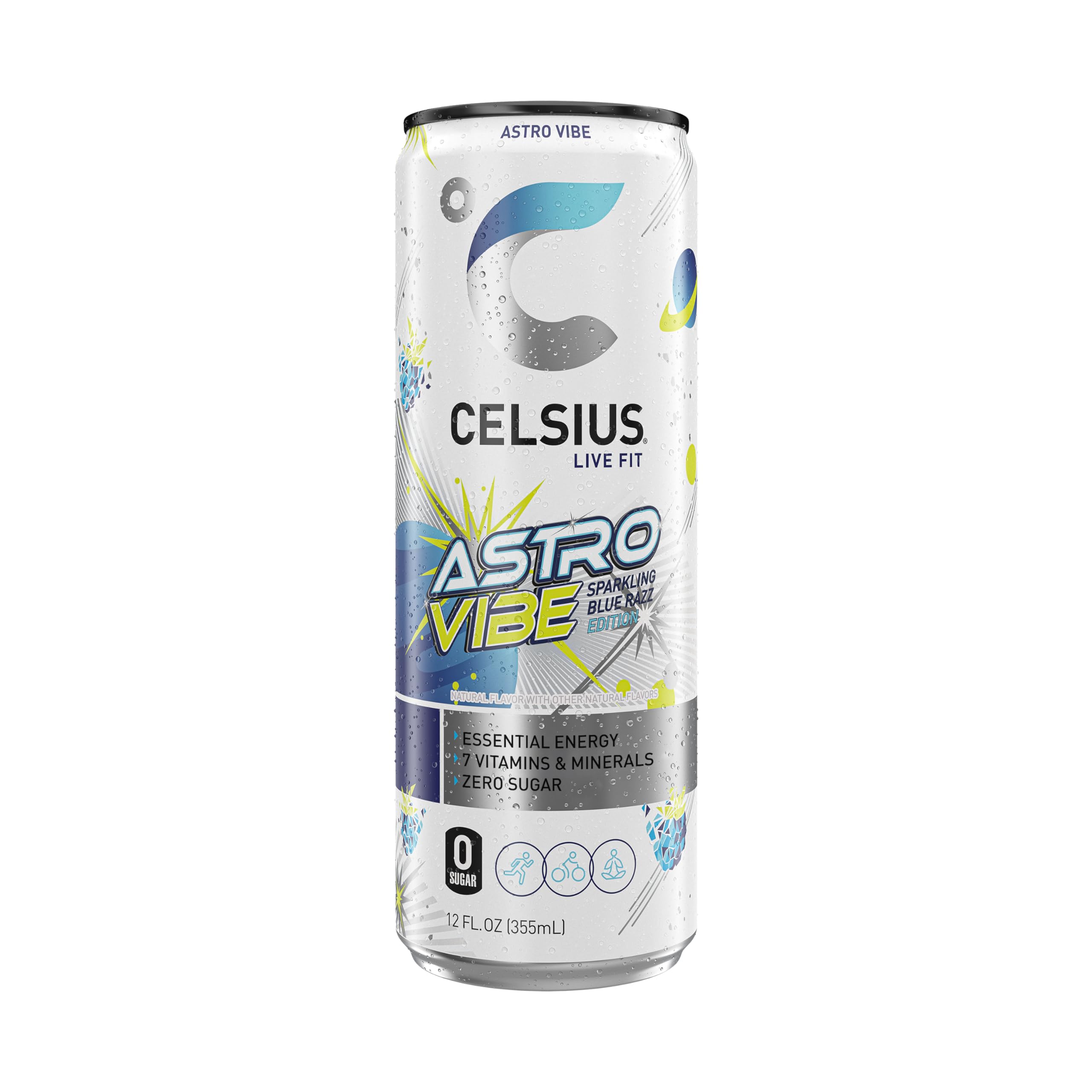 CELSIUS lata en contexto lifestyle post-entrenamiento con energía visible