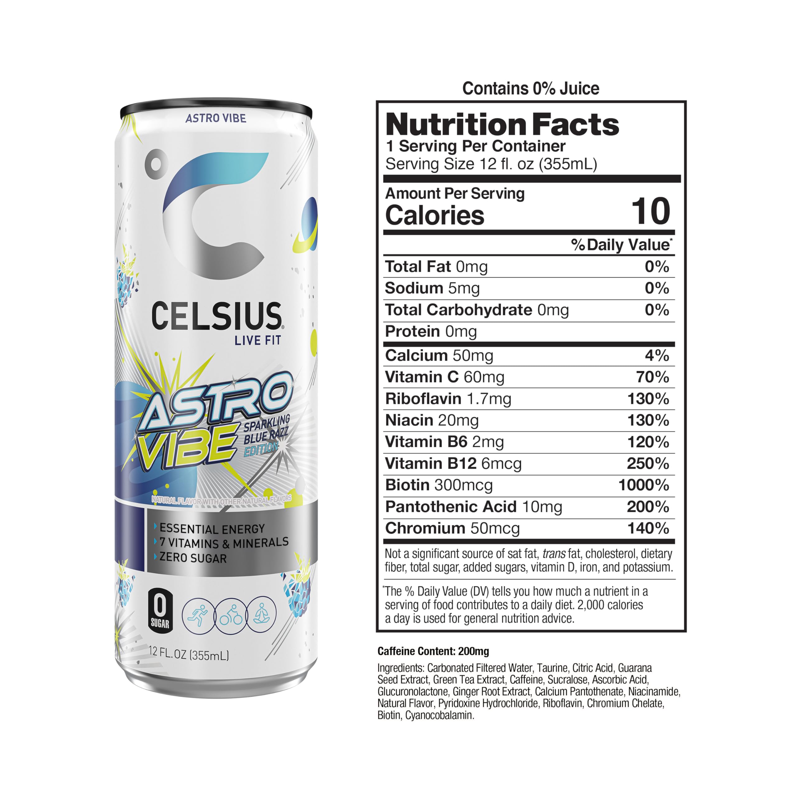 CELSIUS vaso con bebida vertida efervescente y brillo revitalizante