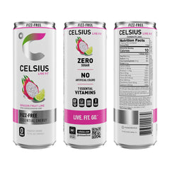 CELSIUS etiqueta con lista de ingredientes y vitaminas para transparencia